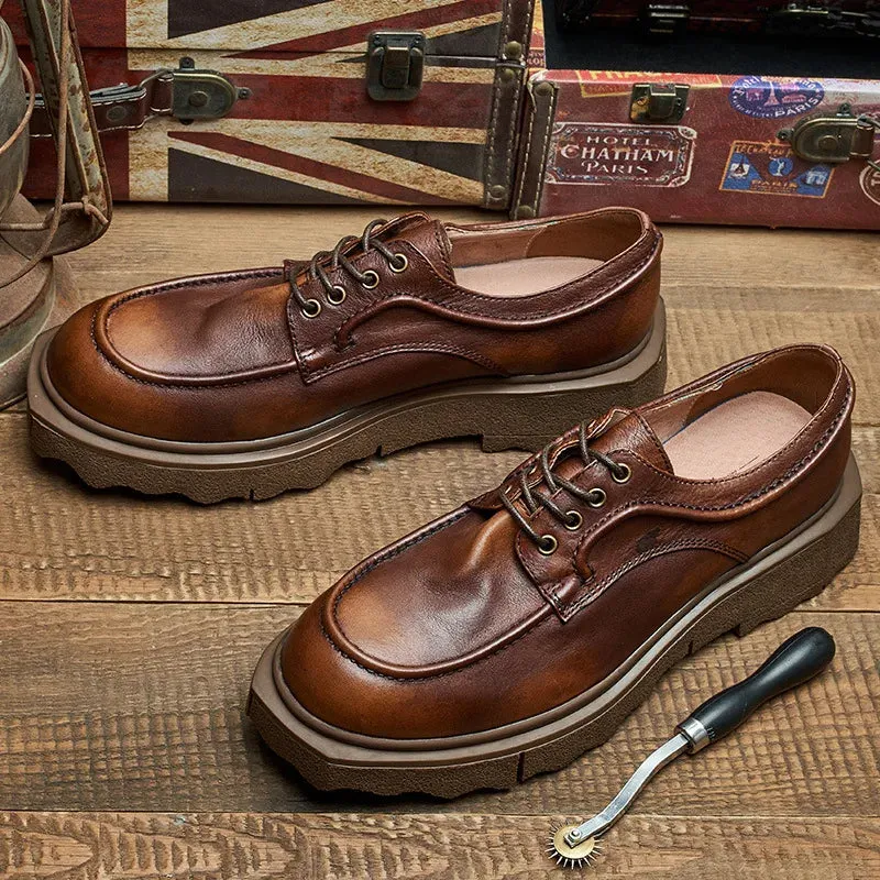 Men's Retro British Style Solid Genuine Leather Lace-up Oxford Shoes