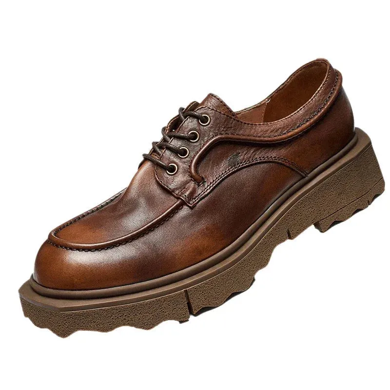 Men's Retro British Style Solid Genuine Leather Lace-up Oxford Shoes