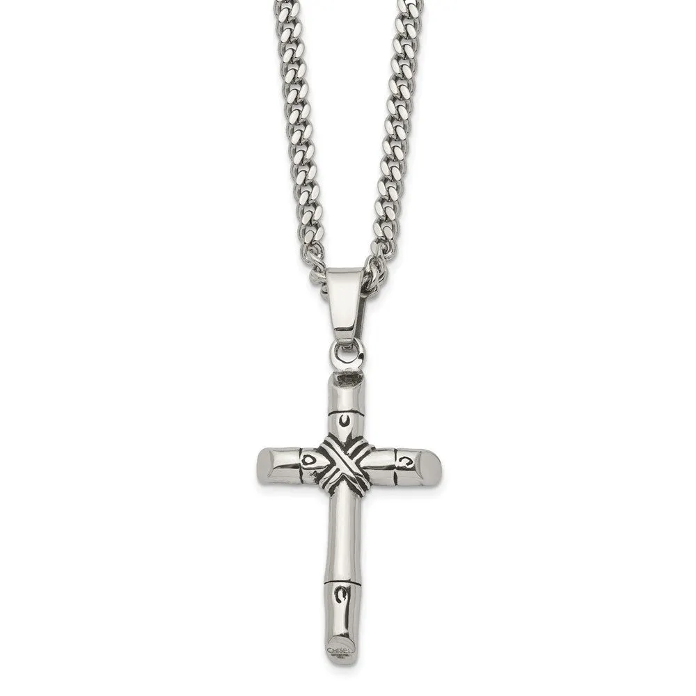 Men's Stainless Steel Antiqued Reversible Rope Cross Necklace, 24 In