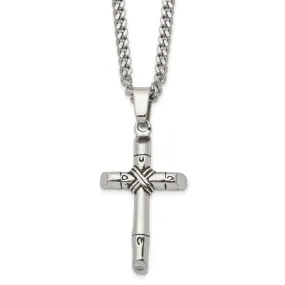 Men's Stainless Steel Antiqued Reversible Rope Cross Necklace, 24 In