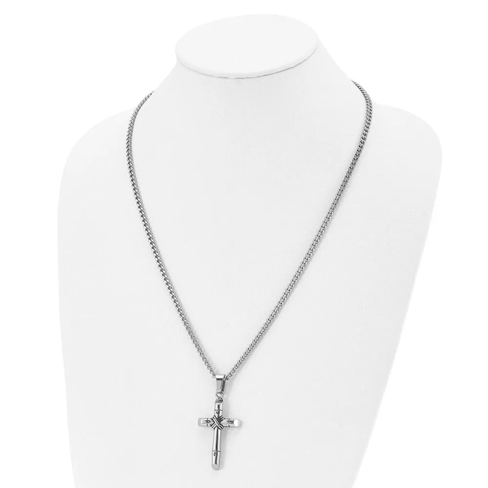 Men's Stainless Steel Antiqued Reversible Rope Cross Necklace, 24 In