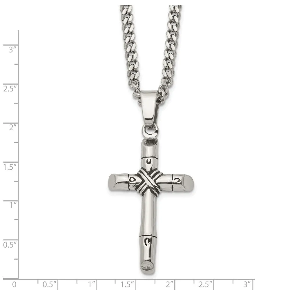 Men's Stainless Steel Antiqued Reversible Rope Cross Necklace, 24 In