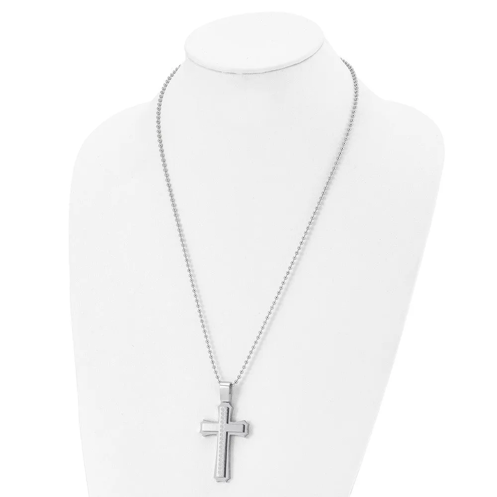 Men's Stainless Steel Brushed & Polished Swirl Cross Necklace, 24 Inch