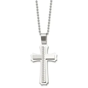 Men's Stainless Steel Brushed & Polished Swirl Cross Necklace, 24 Inch