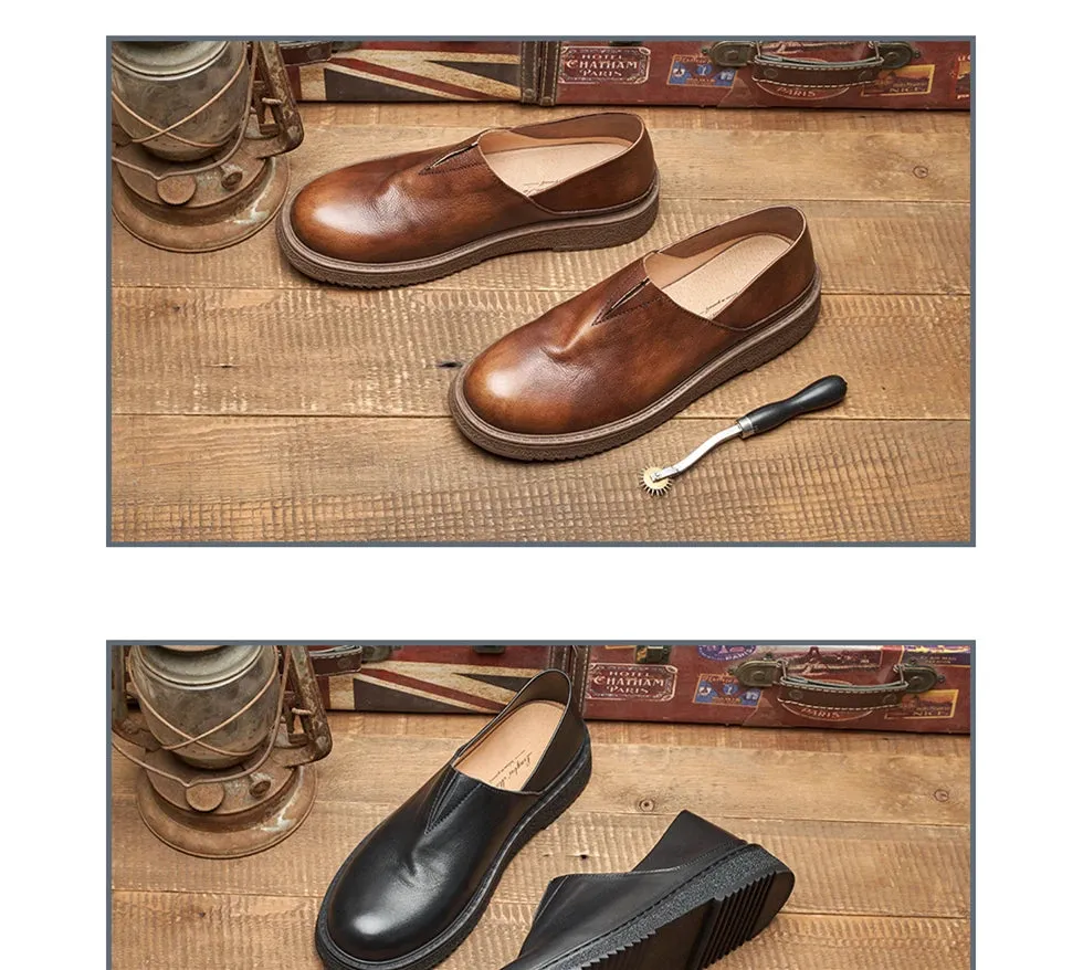 Men's Summer British Retro Breathable Genuine Leather Slip-on Casual Shoes