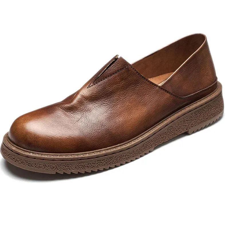 Men's Summer British Retro Breathable Genuine Leather Slip-on Casual Shoes