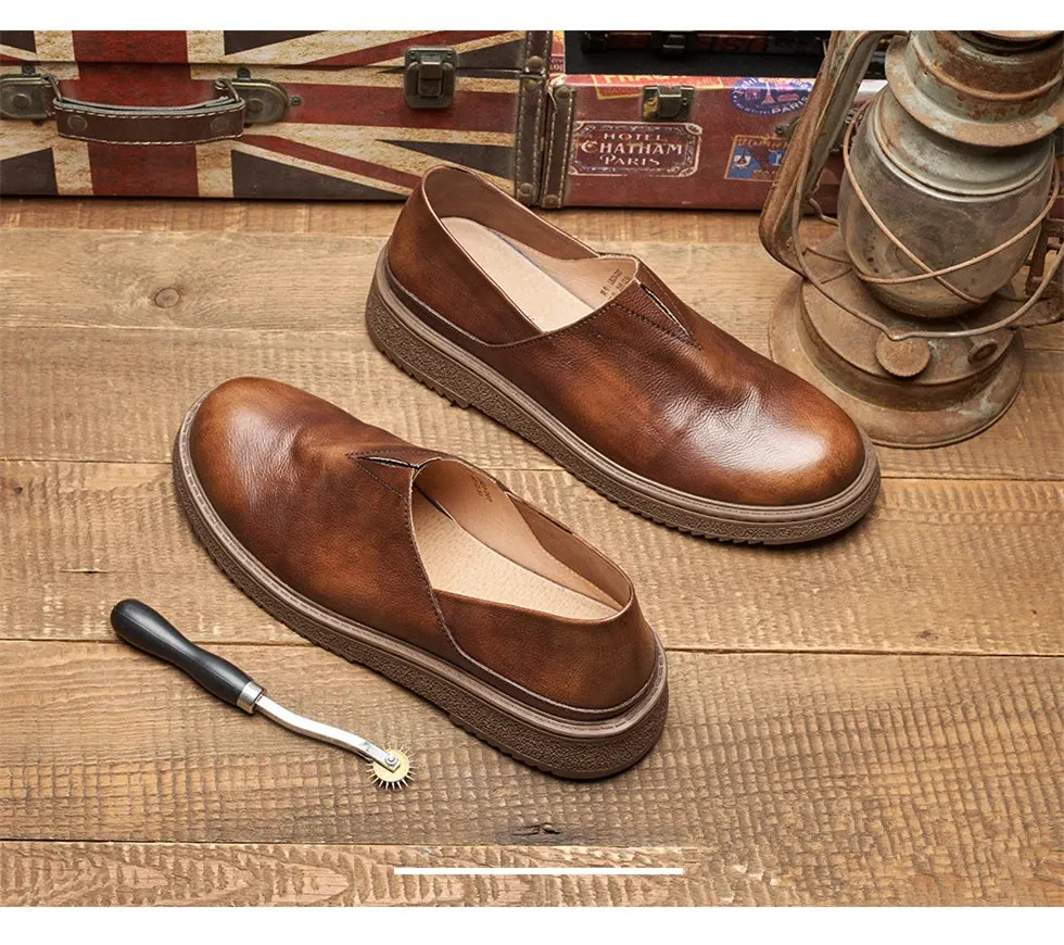 Men's Summer British Retro Breathable Genuine Leather Slip-on Casual Shoes