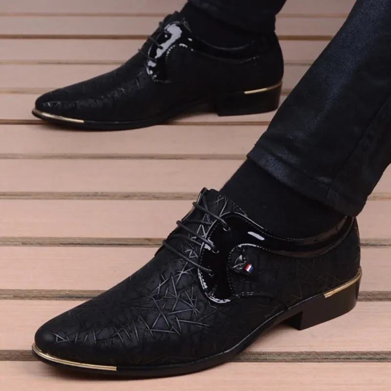 Men's Synthetic Leather Pointed Toe Lace-up Partywear Oxford Shoes