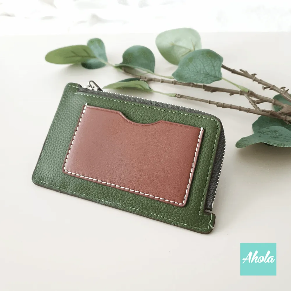 【Persea】Cow Leather Leather Zip Card Holder/Coin Purse 燙金壓字真皮拉鏈卡片零錢包