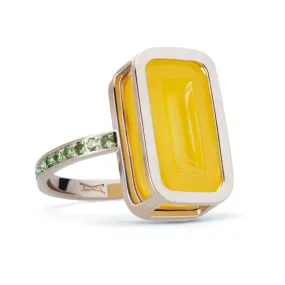 Pfefferminz ring lemon stoned white gold with yellow agate and tsavorite