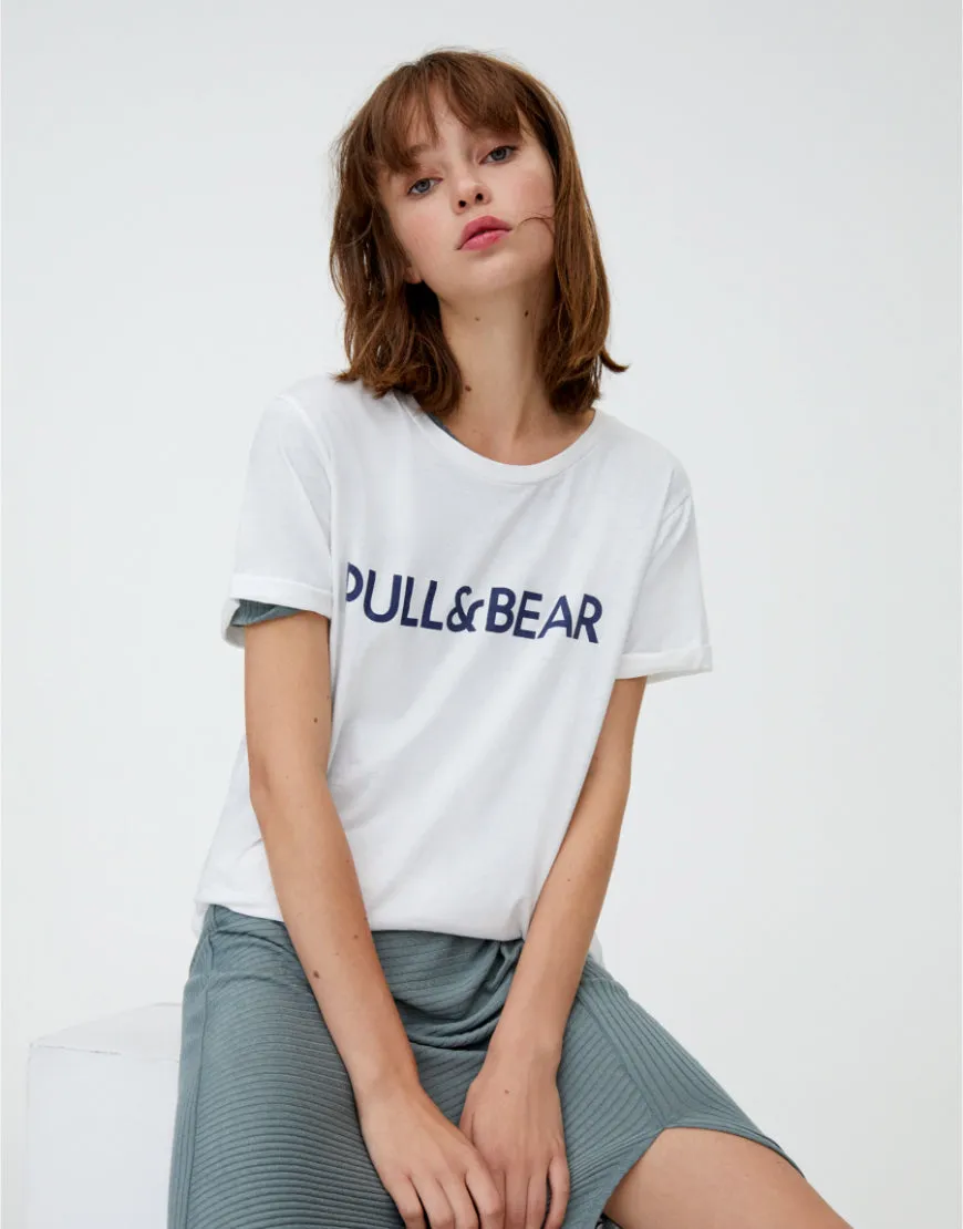 Pull and Bear Slim Fit T Shirt White