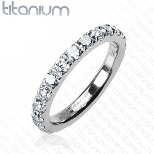 Round CZs All Around Eternity Band Women's Ring Solid Titanium