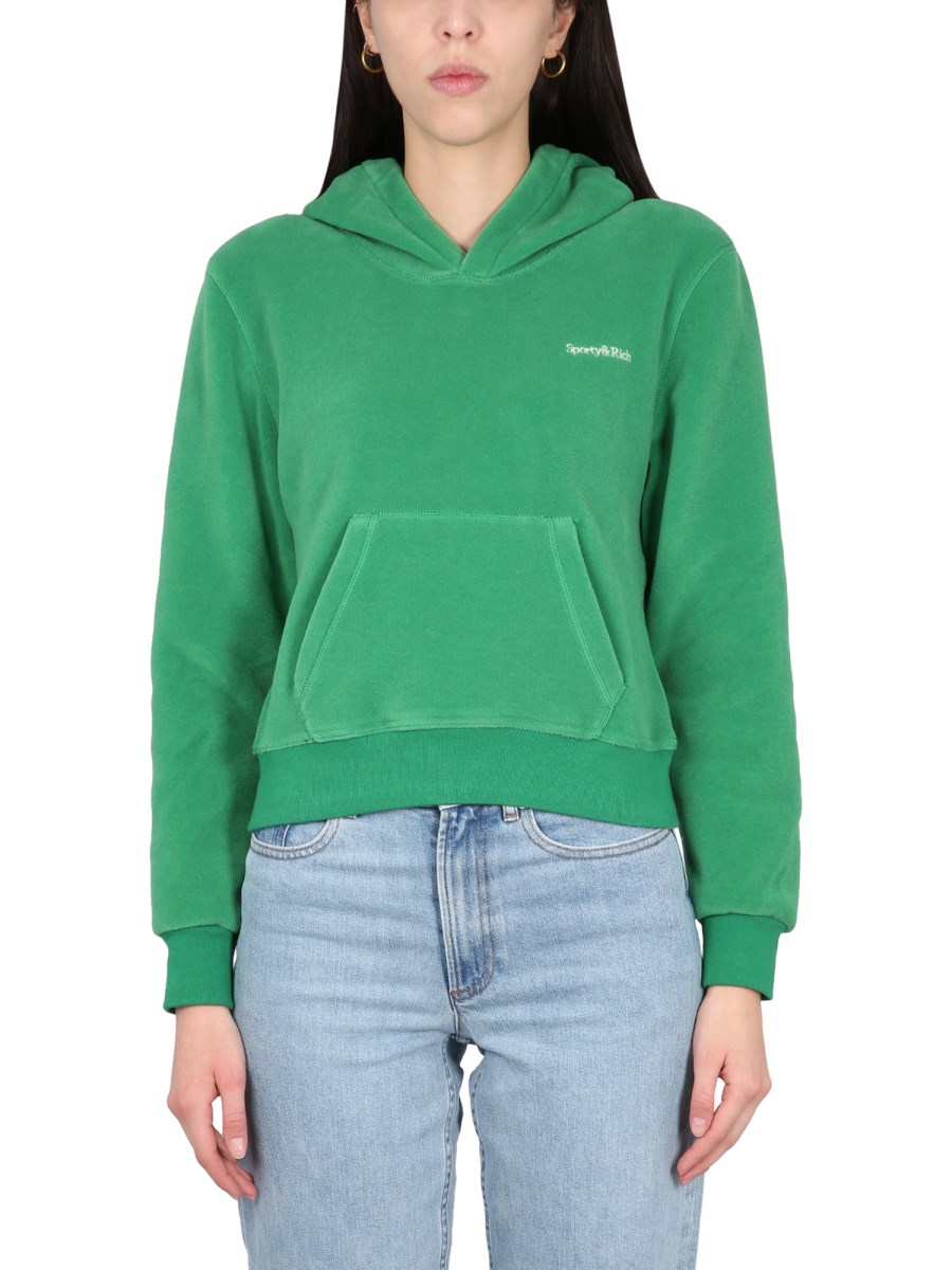 SPORTY&RICH    FLEECE SWEATSHIRT WITH LOGO EMBROIDERY