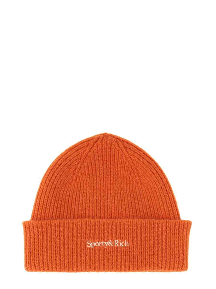 SPORTY&RICH    WOOL BEANIE HAT WITH LOGO EMBROIDERY