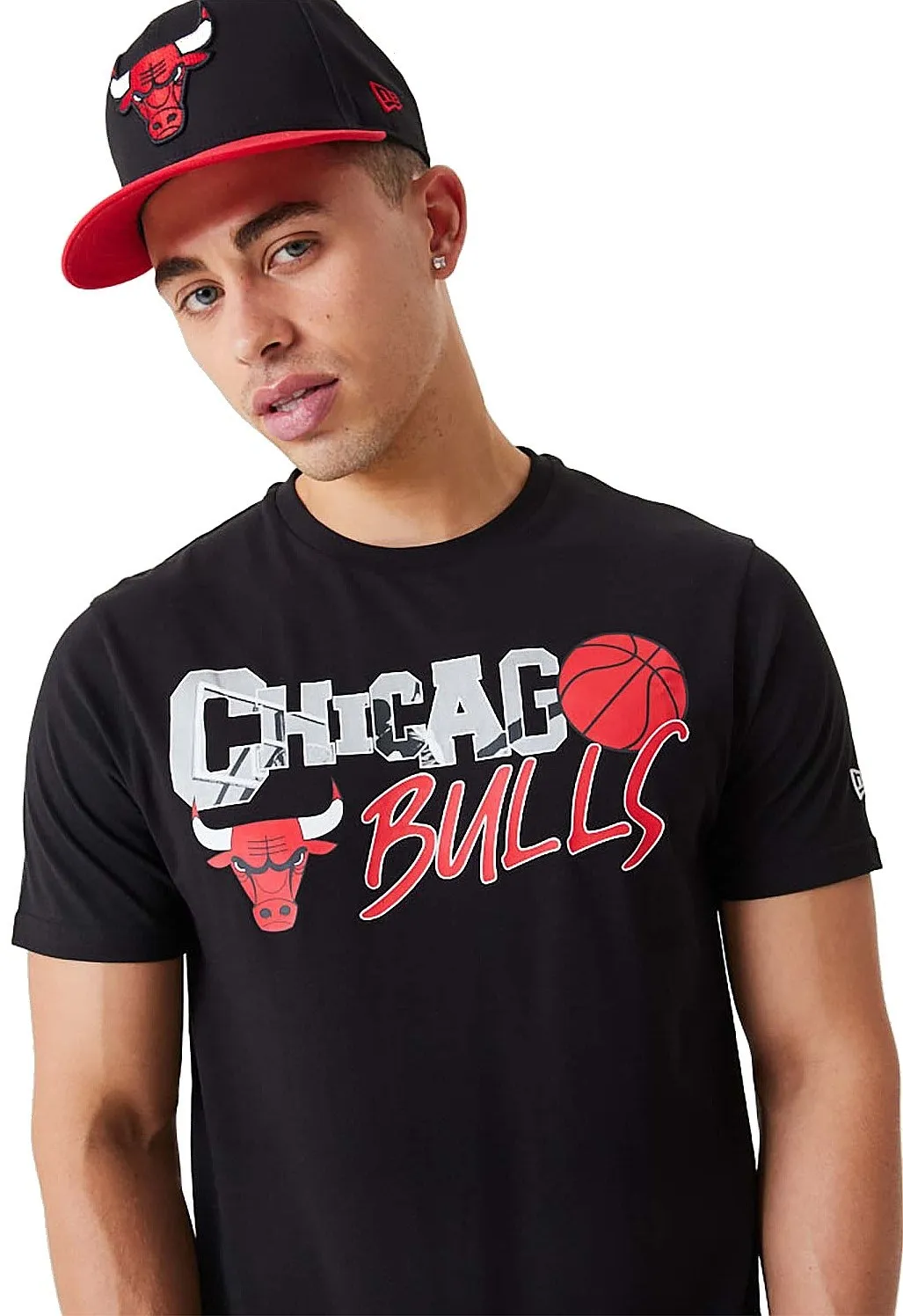 T-Shirt New Era Infill Graphic NBA Chicago Bulls - Black/Faded Red - men´s