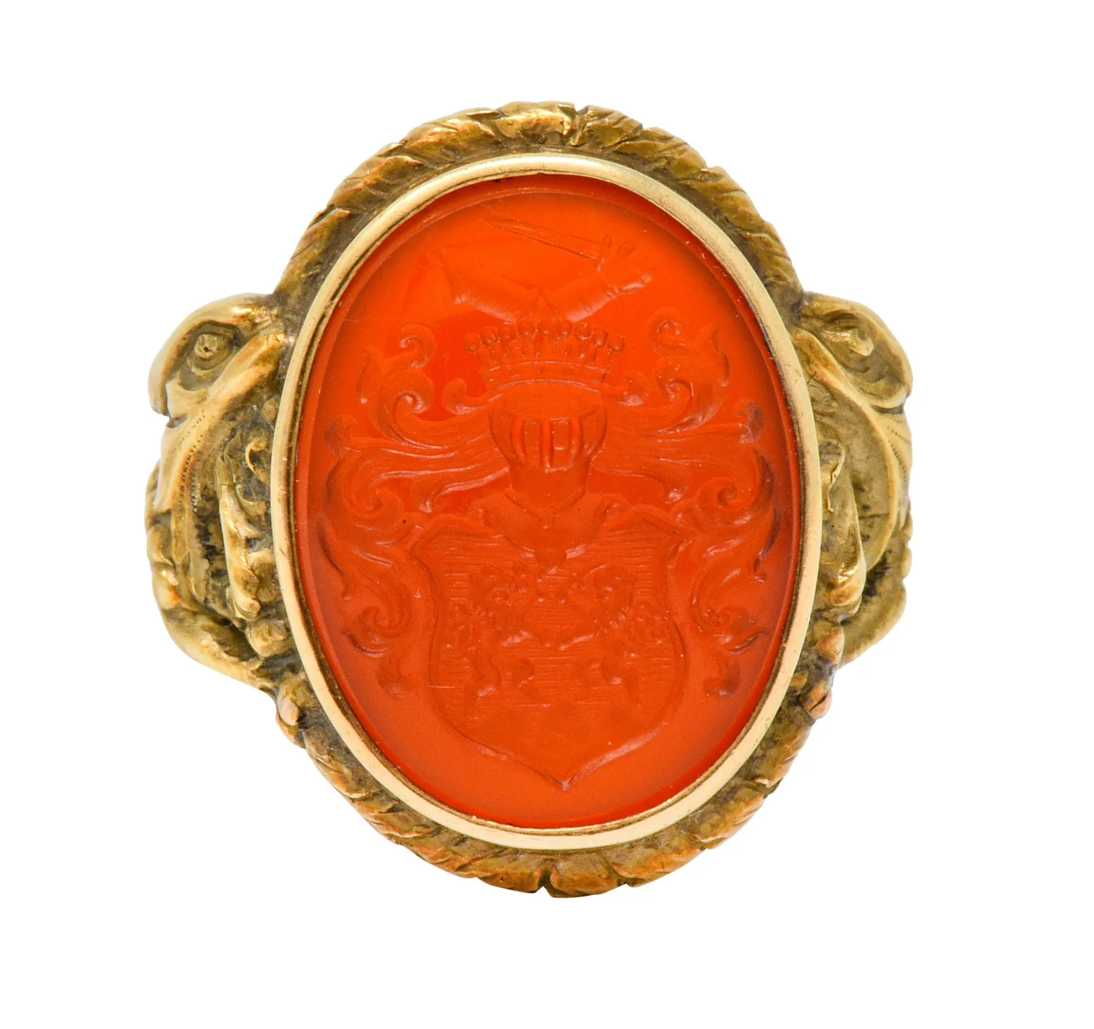 Victorian Carnelian Intaglio 14 Karat Gold Heraldry Men's Dragon Signet Ring