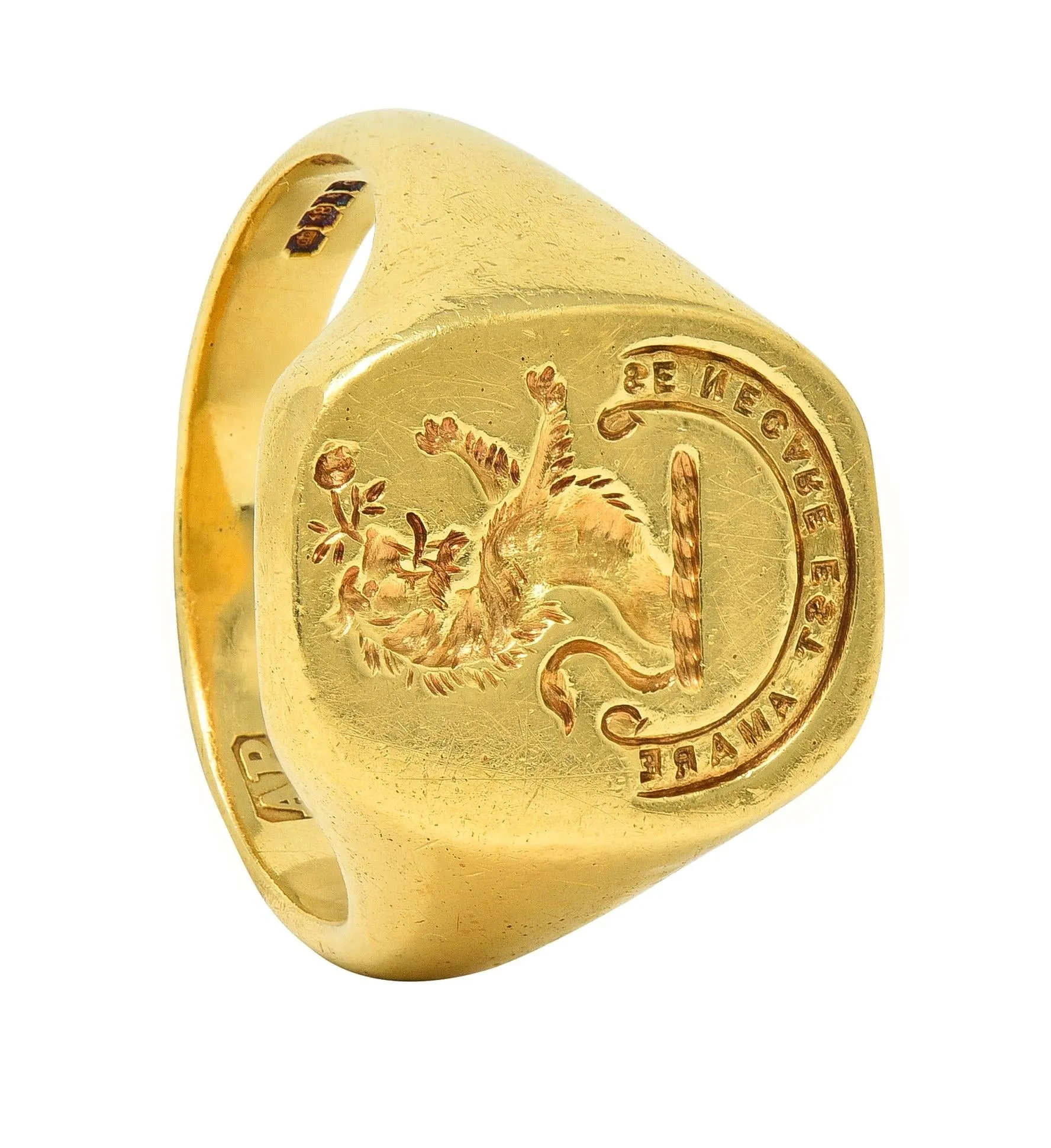 Vintage 1959 18 Karat Yellow Gold Heraldic Lion Intaglio Men's Signet Ring