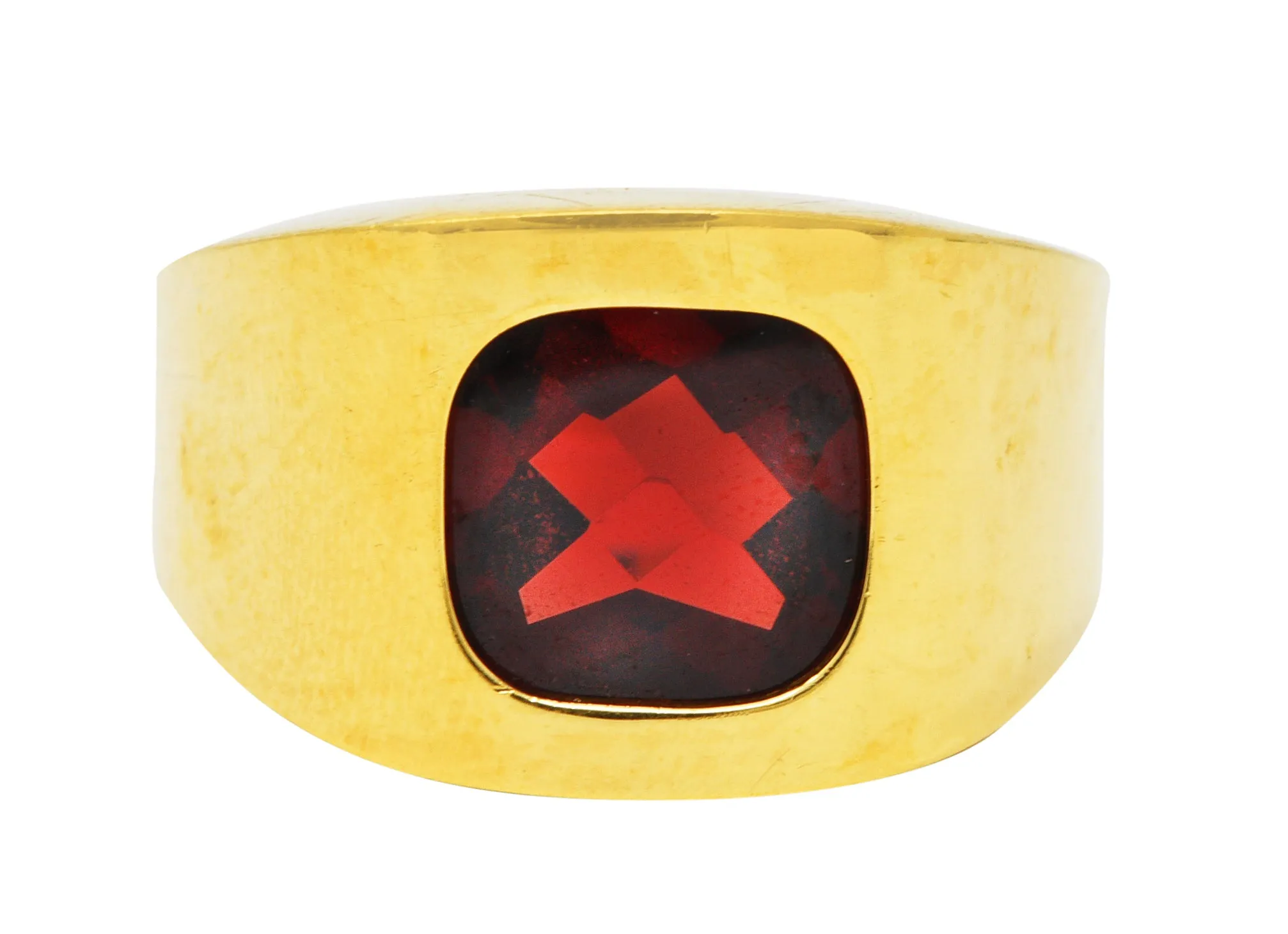 Vintage Garnet 18 Karat Yellow Gold Men's Band Ring