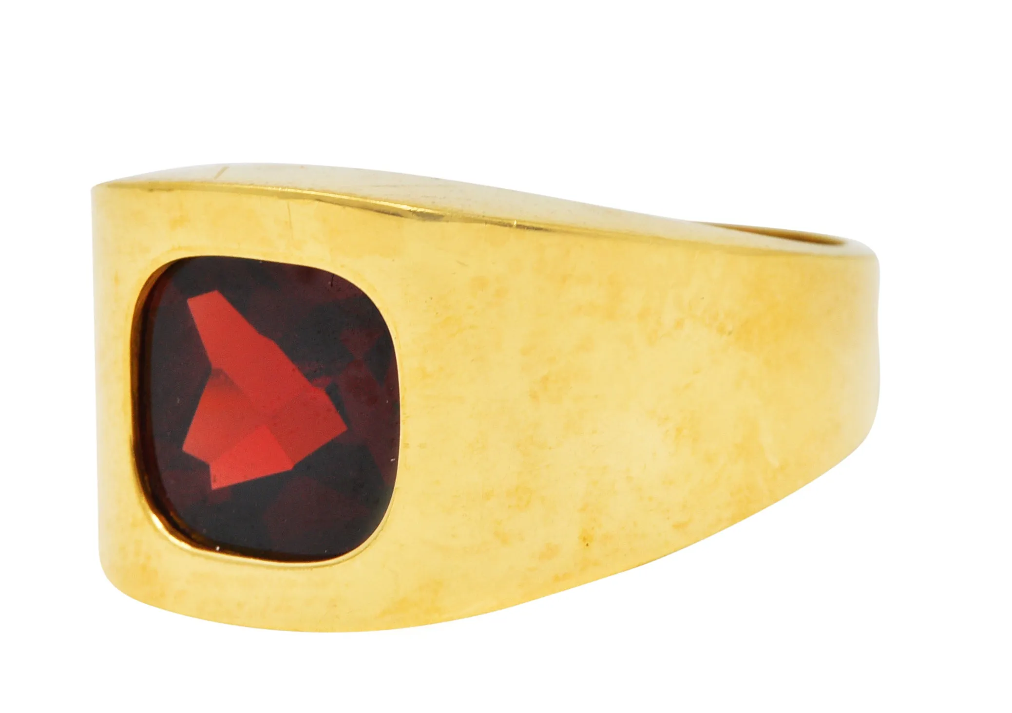 Vintage Garnet 18 Karat Yellow Gold Men's Band Ring