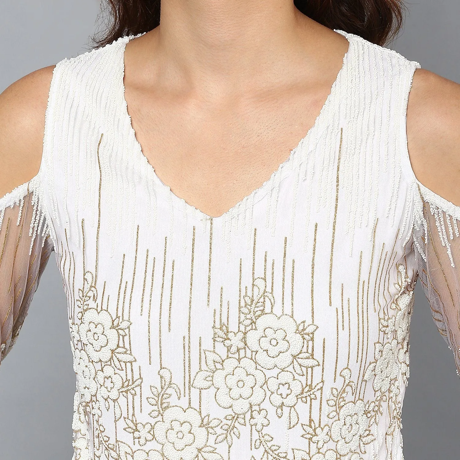 White Cold Shoulder Embellished Top