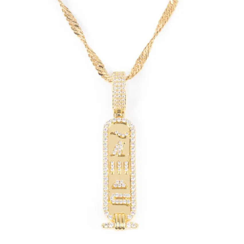 Women's Diamond Hieroglyph Necklace Pendant & Spiral Link Chain