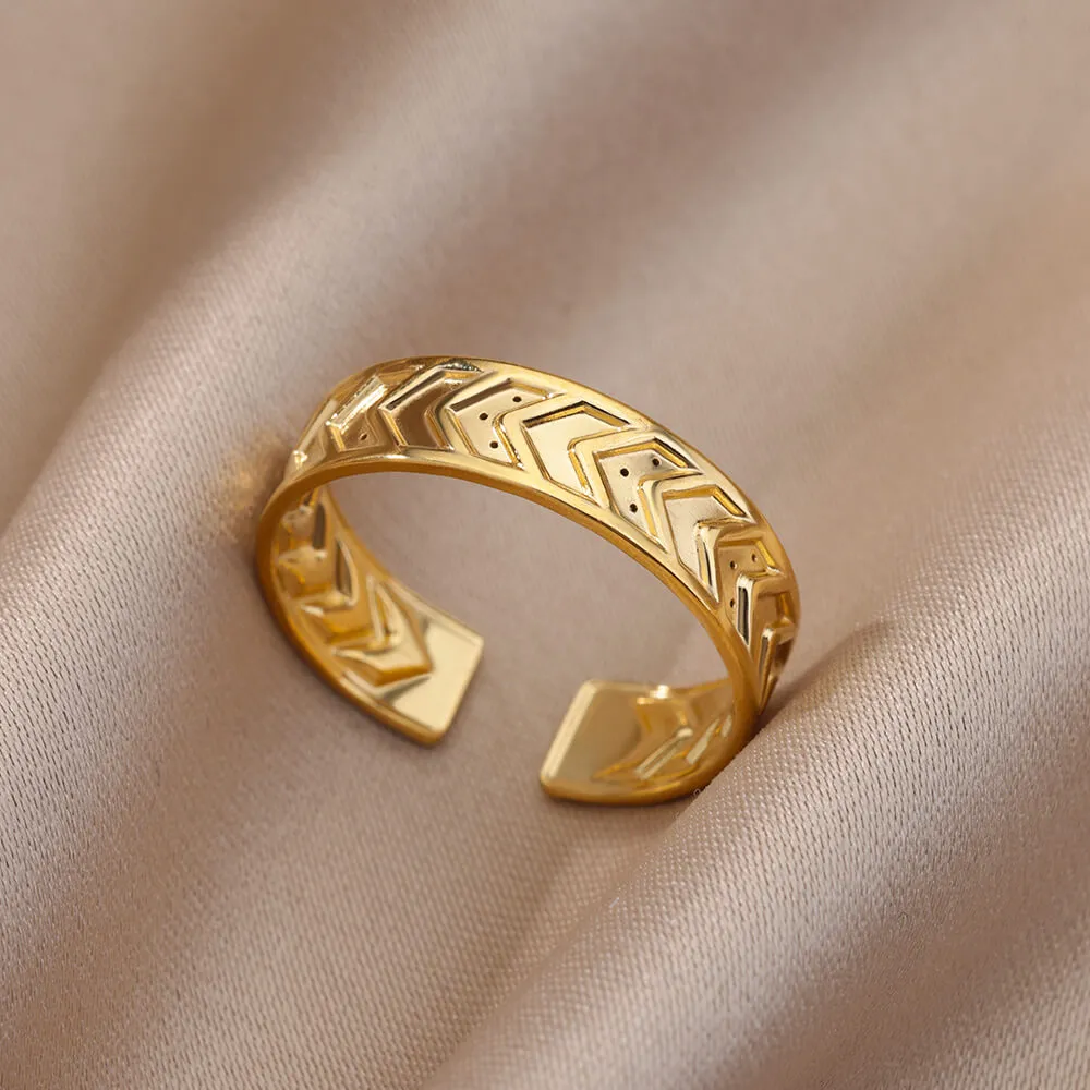 Women's Gold Color Stainless Steel Geometric Shape Wedding Finger Ring