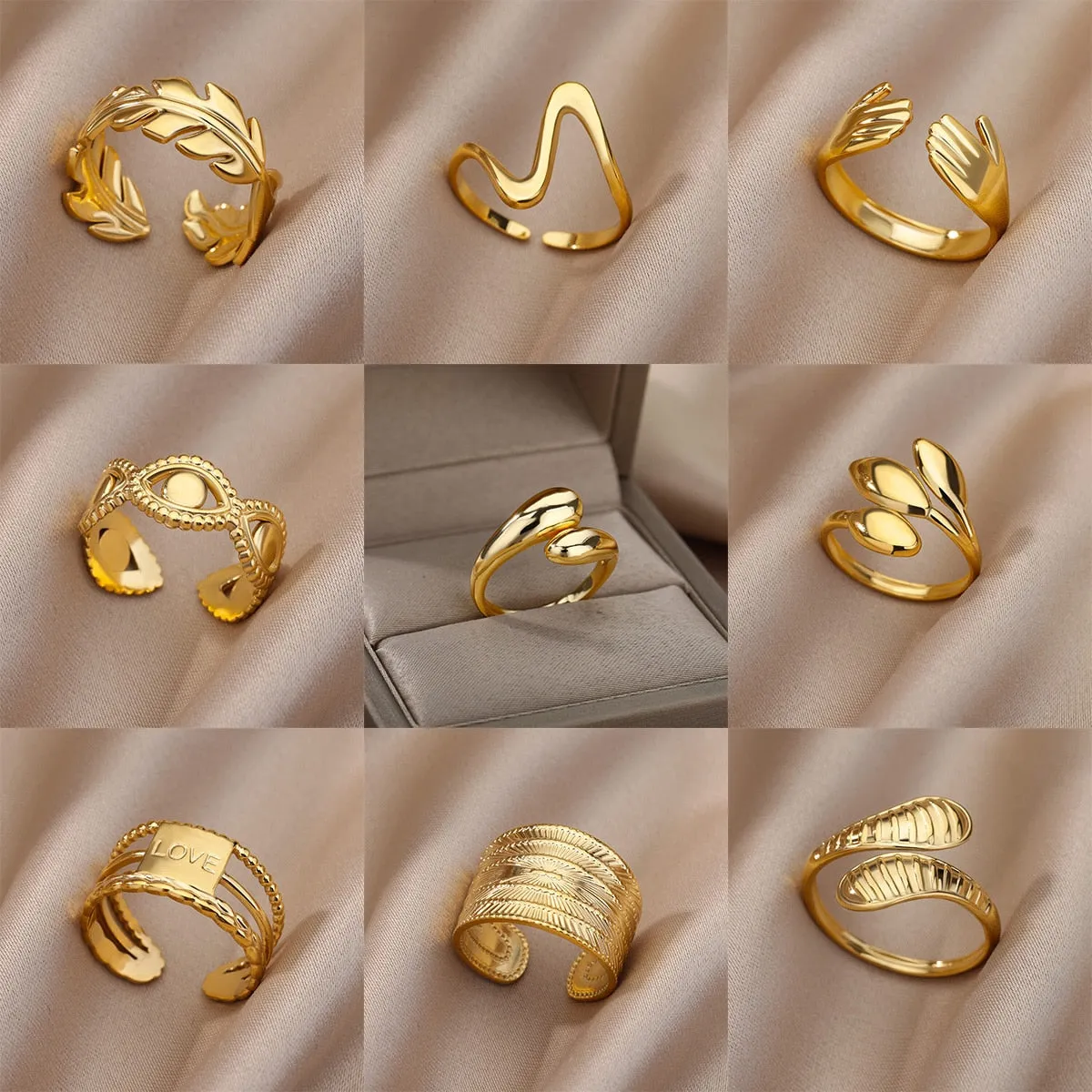 Women's Gold Color Stainless Steel Geometric Shape Wedding Finger Ring