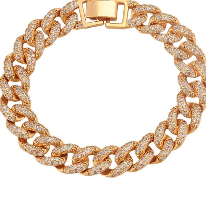 Women's Iced 10mm Cuban Link Bracelet in Gold