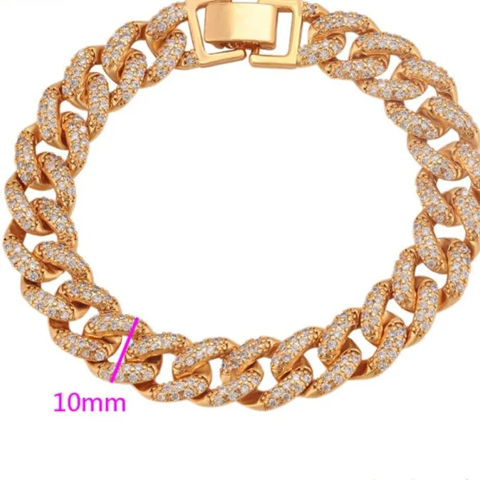 Women's Iced 10mm Cuban Link Bracelet in Gold