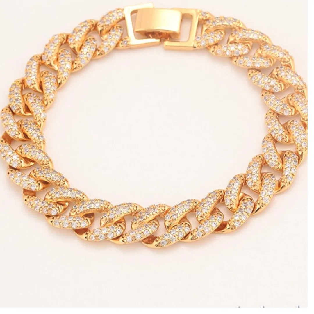 Women's Iced 10mm Cuban Link Bracelet in Gold