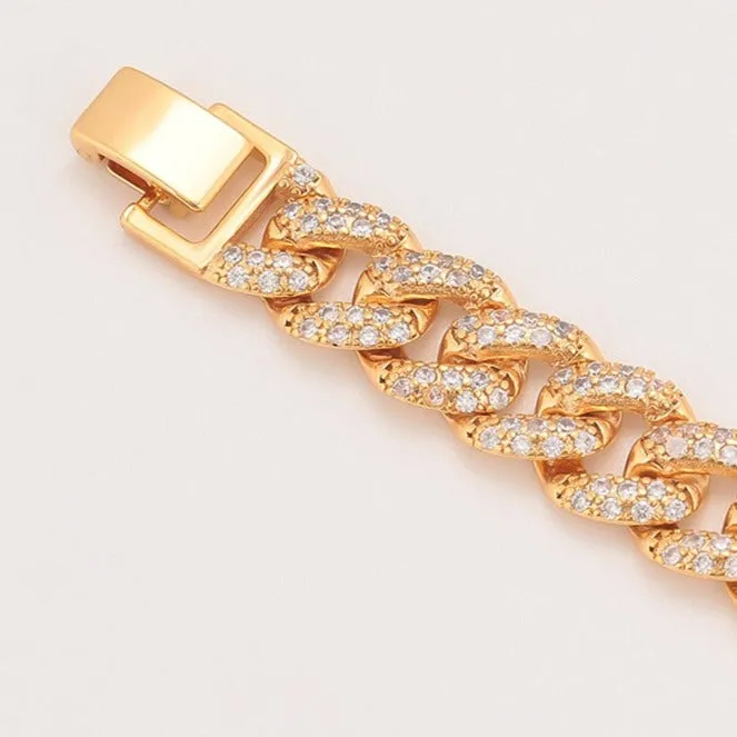 Women's Iced 10mm Cuban Link Bracelet in Gold