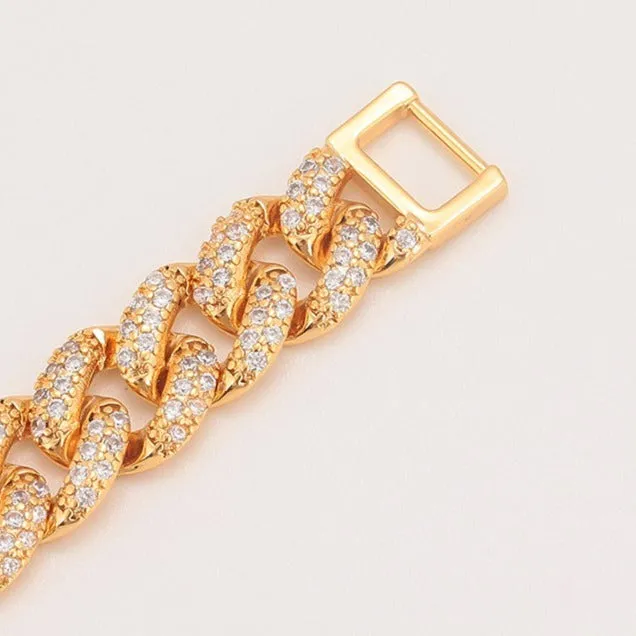 Women's Iced 10mm Cuban Link Bracelet in Gold