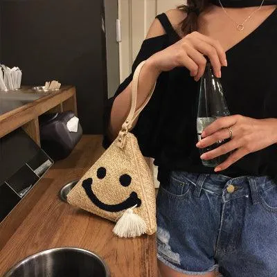 Woven Bag Straw Sling Bag Smiley Face Design