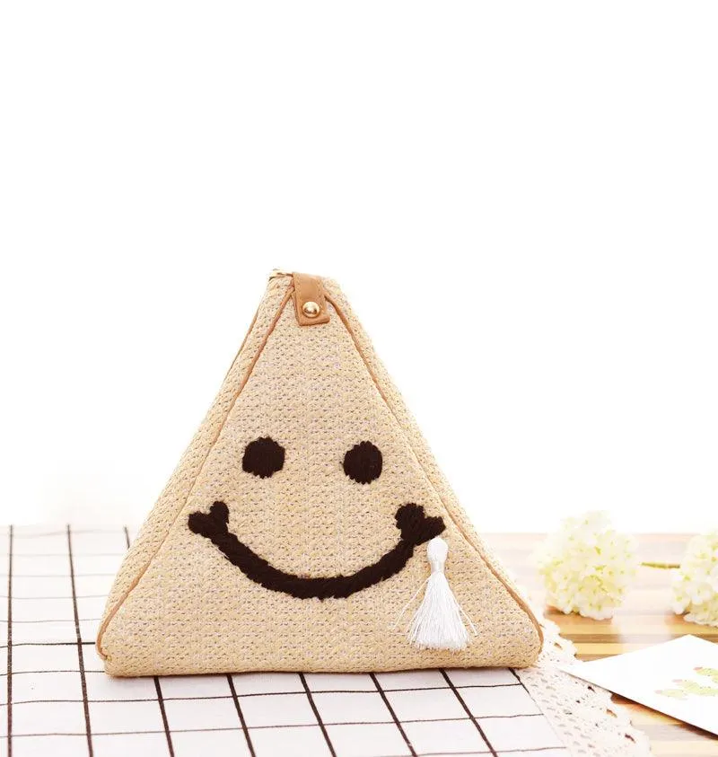 Woven Bag Straw Sling Bag Smiley Face Design