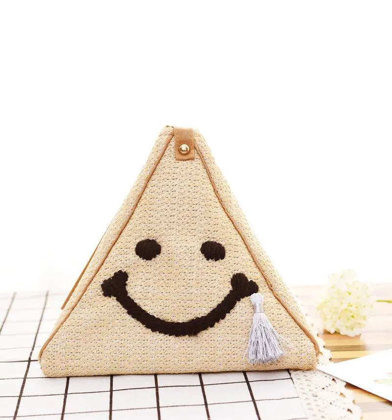 Woven Bag Straw Sling Bag Smiley Face Design