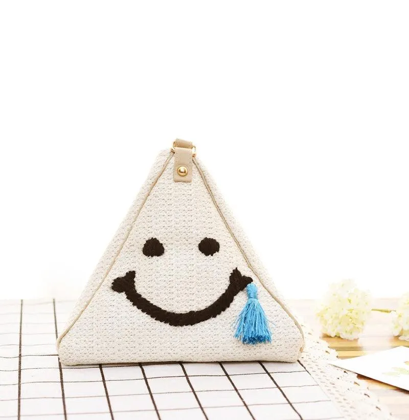 Woven Bag Straw Sling Bag Smiley Face Design